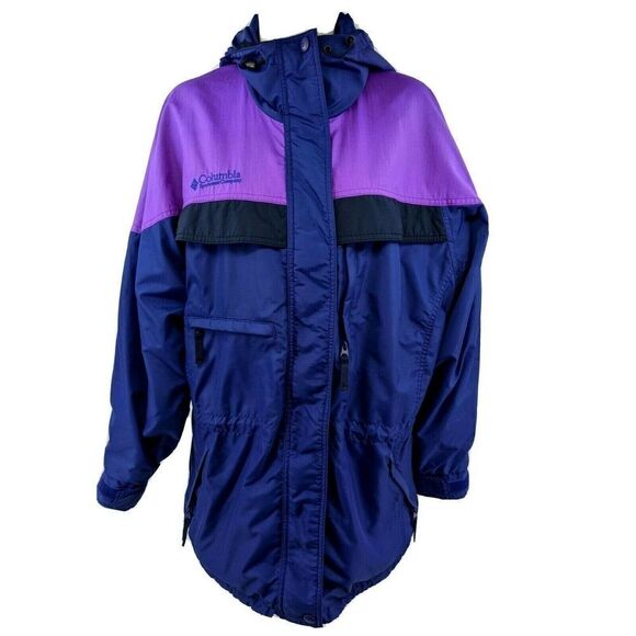 Vintage Columbia Womens Hooded Rain Wind Jacket Purple Mid Length Medium - Picture 1 of 12